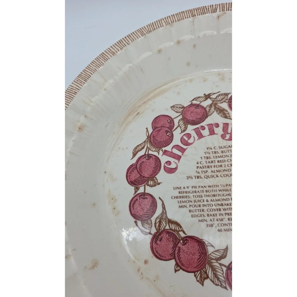 Cherry pie plate with recipe by Royal China Jeannette 11